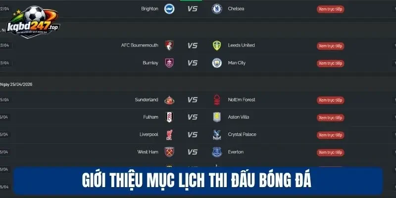 Giới thiệu mục lịch thi đấu bóng đá