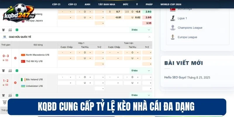 KQBD cung cấp tỷ lệ kèo nhà cái đa dạng