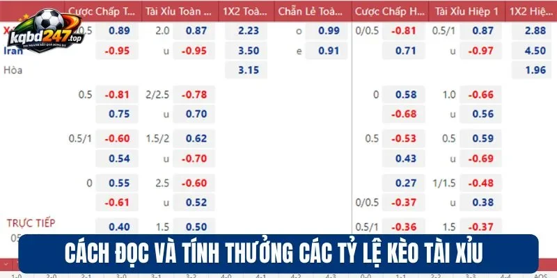 Cách đọc và tính thưởng các tỷ lệ kèo tài xỉu 