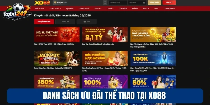 Danh sách ưu đãi thể thao tại Xo88