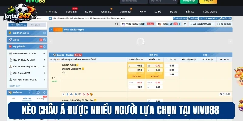 Kèo Châu Á được nhiều người lựa chọn tại Vivu88