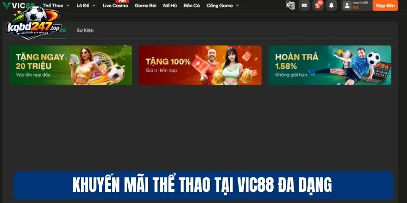 Vic88 - Sân Chơi Cá Cược Bóng Đá Thưởng Cao, Hoàn Trả Lớn 3 Khuyến mãi thể thao tại Vic88 đa dạng